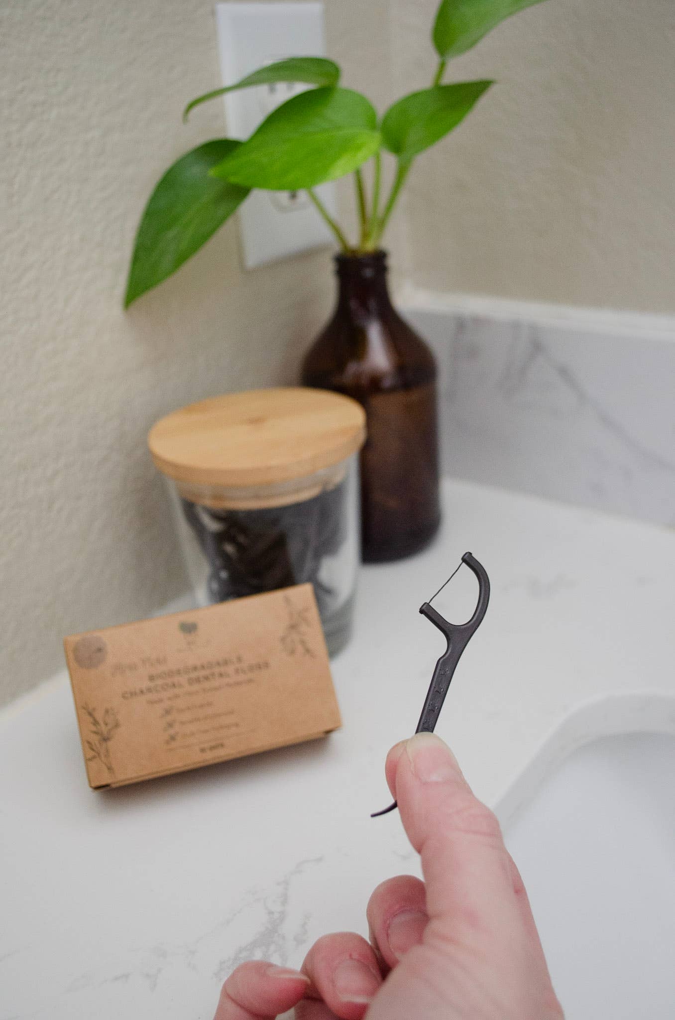 Biodegradable Charcoal Dental Floss Picks – 50 Count