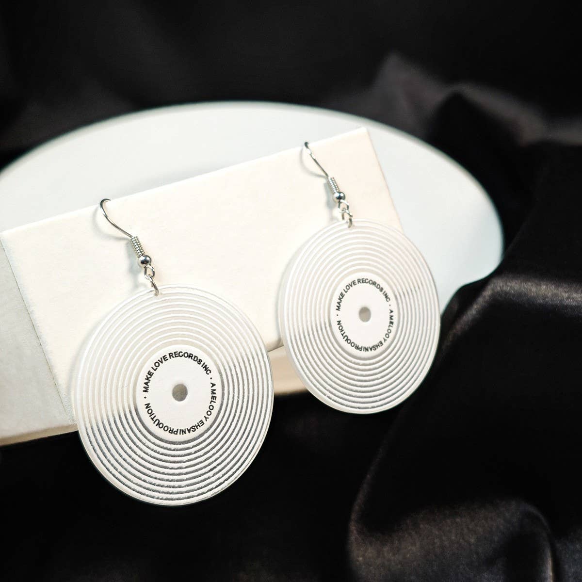 Record Earrings White or Black