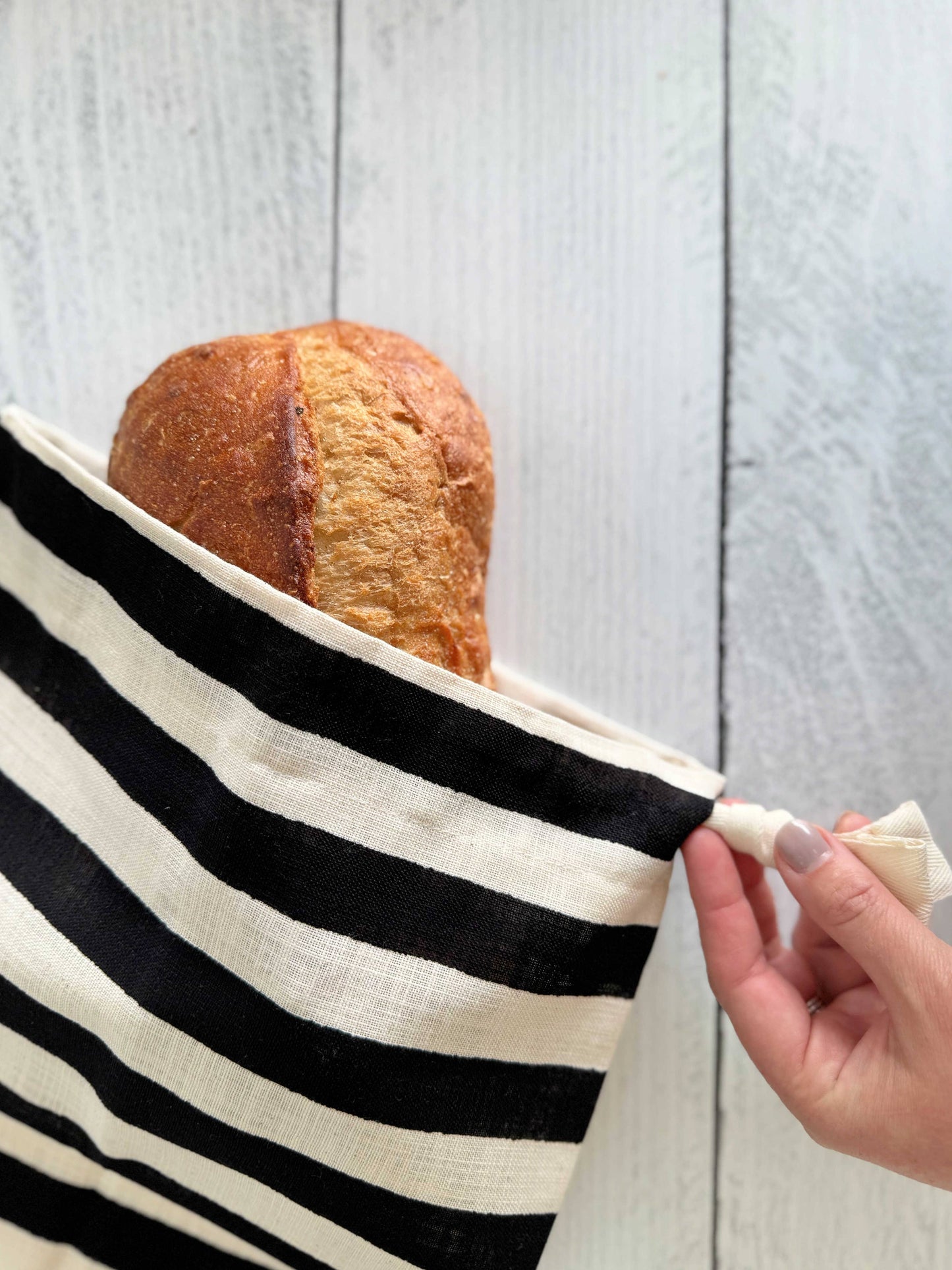 Black Stripe Linen Bread Bags, set of two