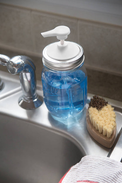 Jarware Soap Pump Lid, Regular Mouth Mason Jar, White
