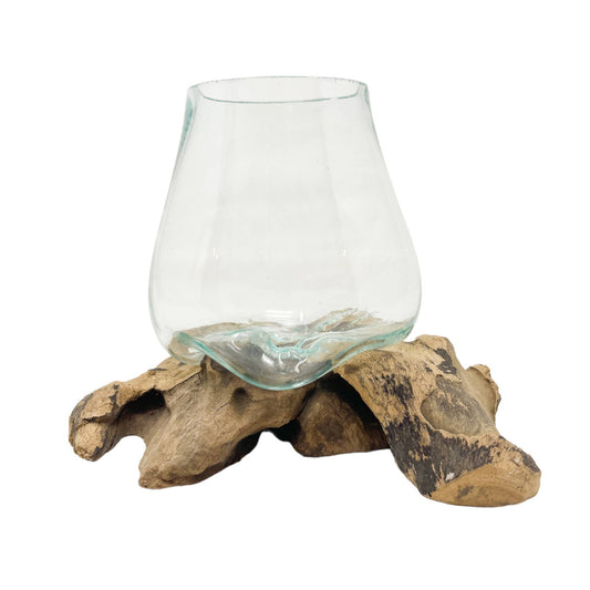 Small Glass & Driftwood Terrarium (approx. 10"x 6" x 8"h)