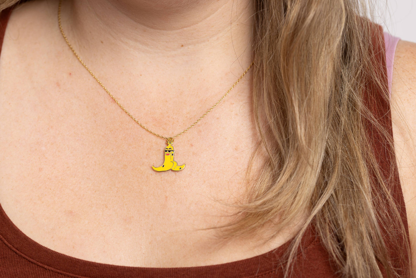 Banana Split Pendant Necklace - Funny & Punny Gold Jewelry