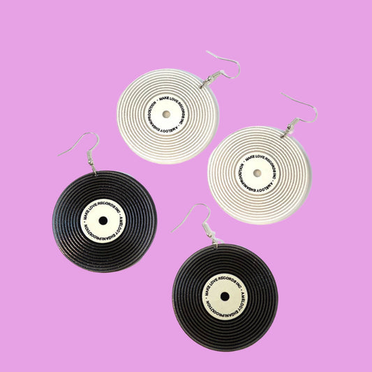 Record Earrings White or Black
