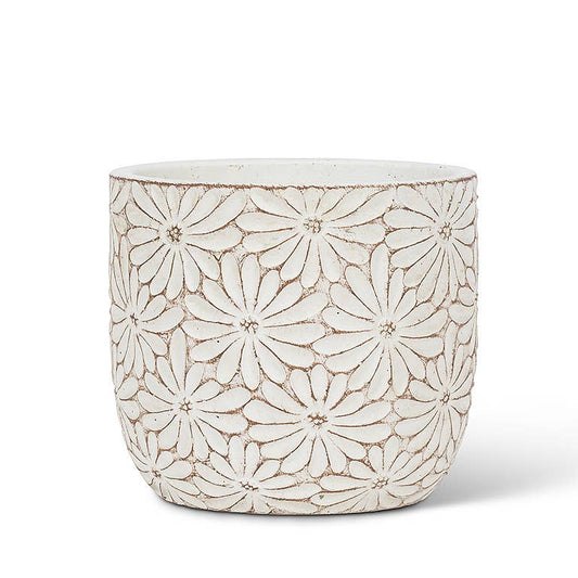 Md Wht Daisy Round Planter-4.5" H