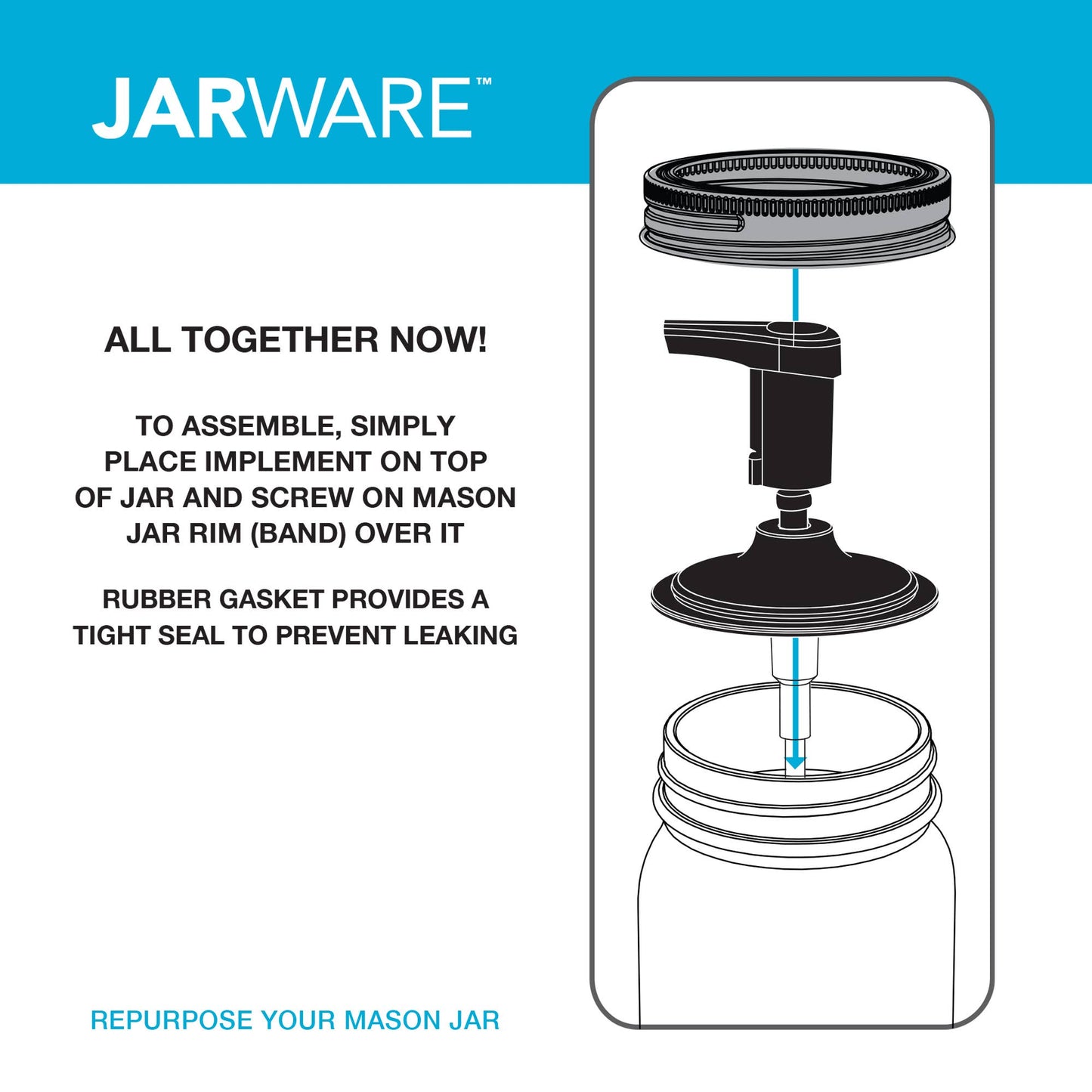 Jarware White Foaming Soap Dispenser Lid, Regular Mouth Jar