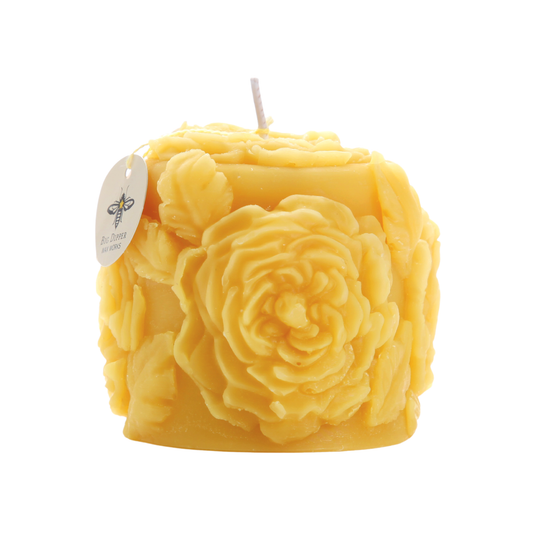 Rose Blossom Pillar Candle – 100% Pure Beeswax – 45hr Burn
