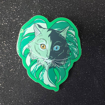 Sticker: Monstera Albo Chimera Cat, 3" Vinyl