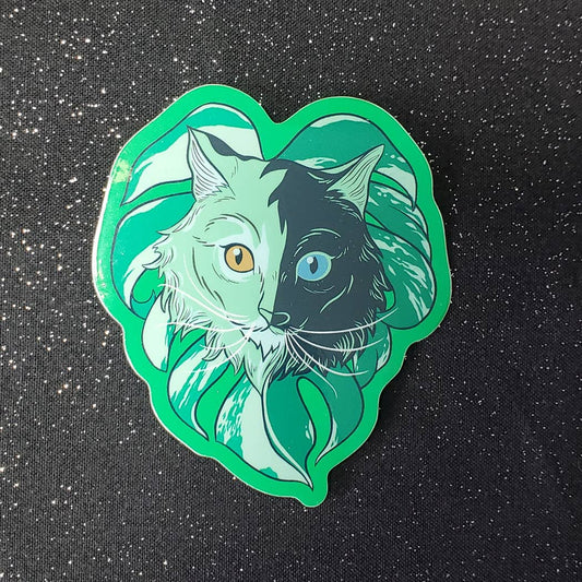 Sticker: Monstera Albo Chimera Cat, 3" Vinyl