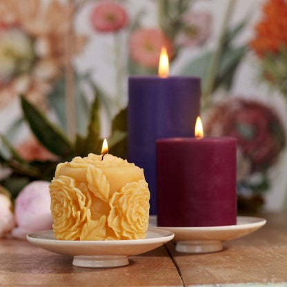 Rose Blossom Pillar Candle – 100% Pure Beeswax – 45hr Burn