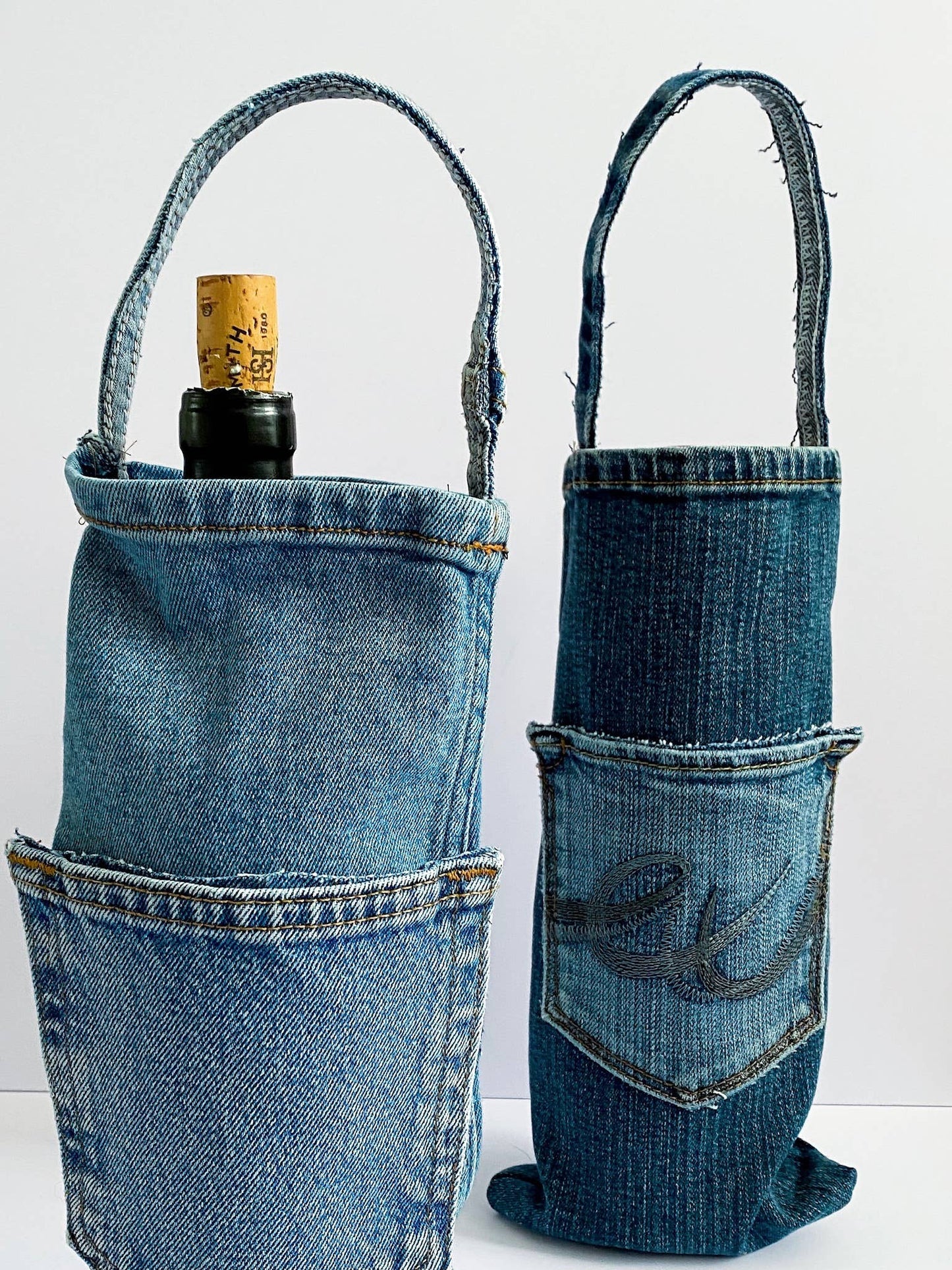 Repurposed Denim Wine Bag
