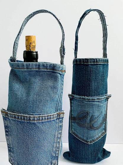 Repurposed Denim Wine Bag