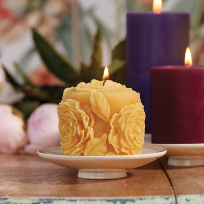 Rose Blossom Pillar Candle – 100% Pure Beeswax – 45hr Burn
