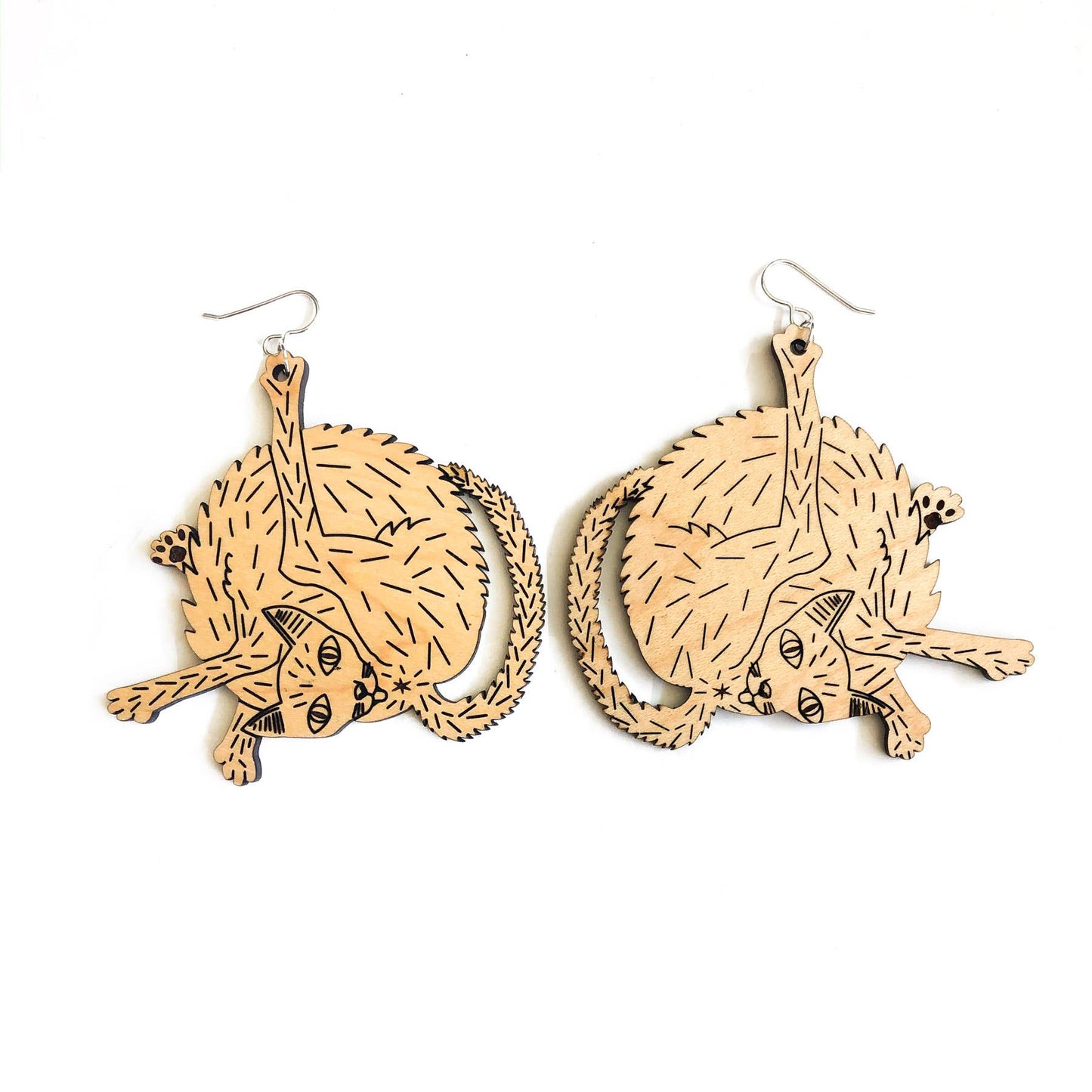 Wood Cat Earrings Large