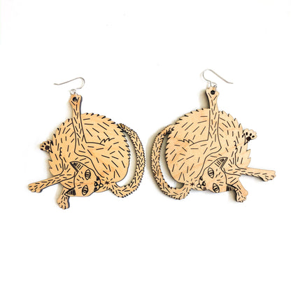 Wood Cat Earrings Large