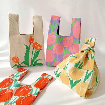 Poppy Knit Shoulder Bag – Floral Knit Tote