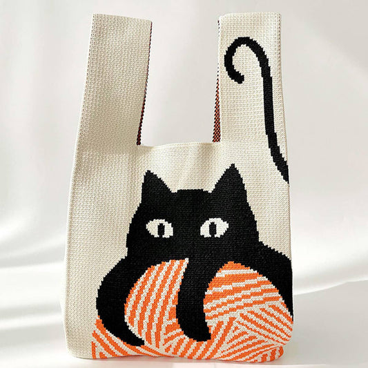 CUTE CAT KNITTED SHOULDER BAG H