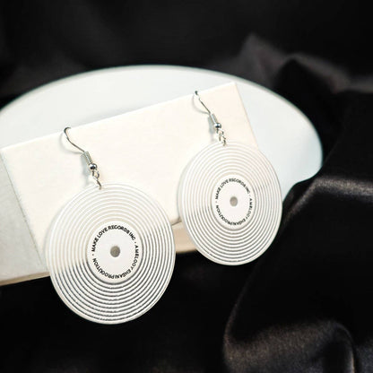 Record Earrings White or Black