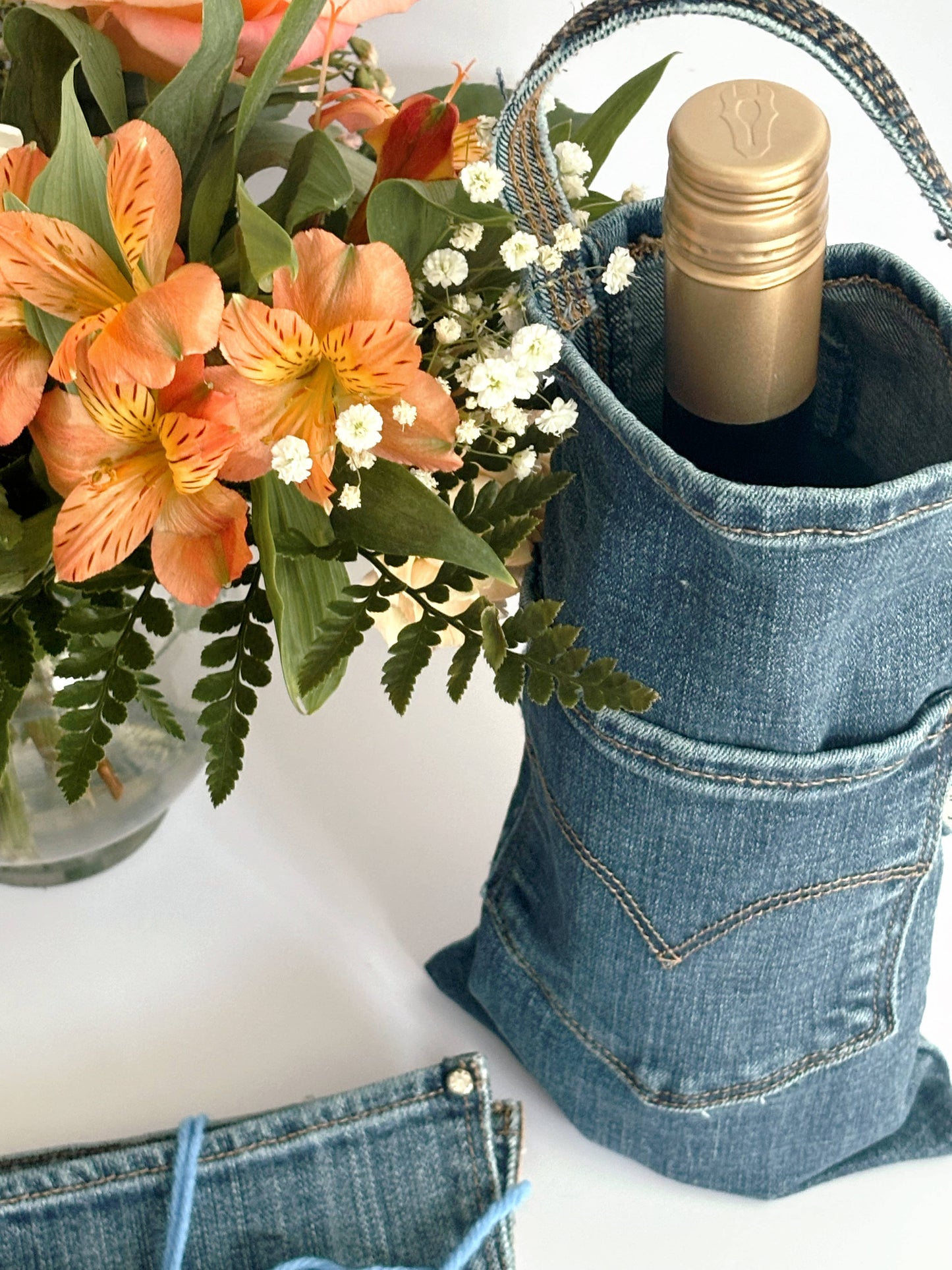Repurposed Denim Wine Bag