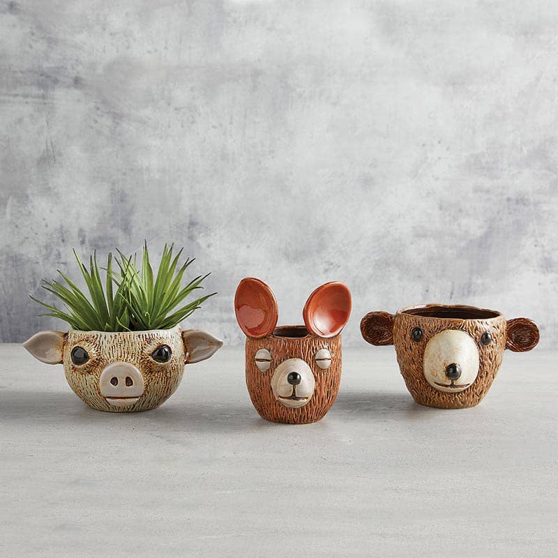 Bear Face Ceramic Planter  4"– Optional Plant Add-On