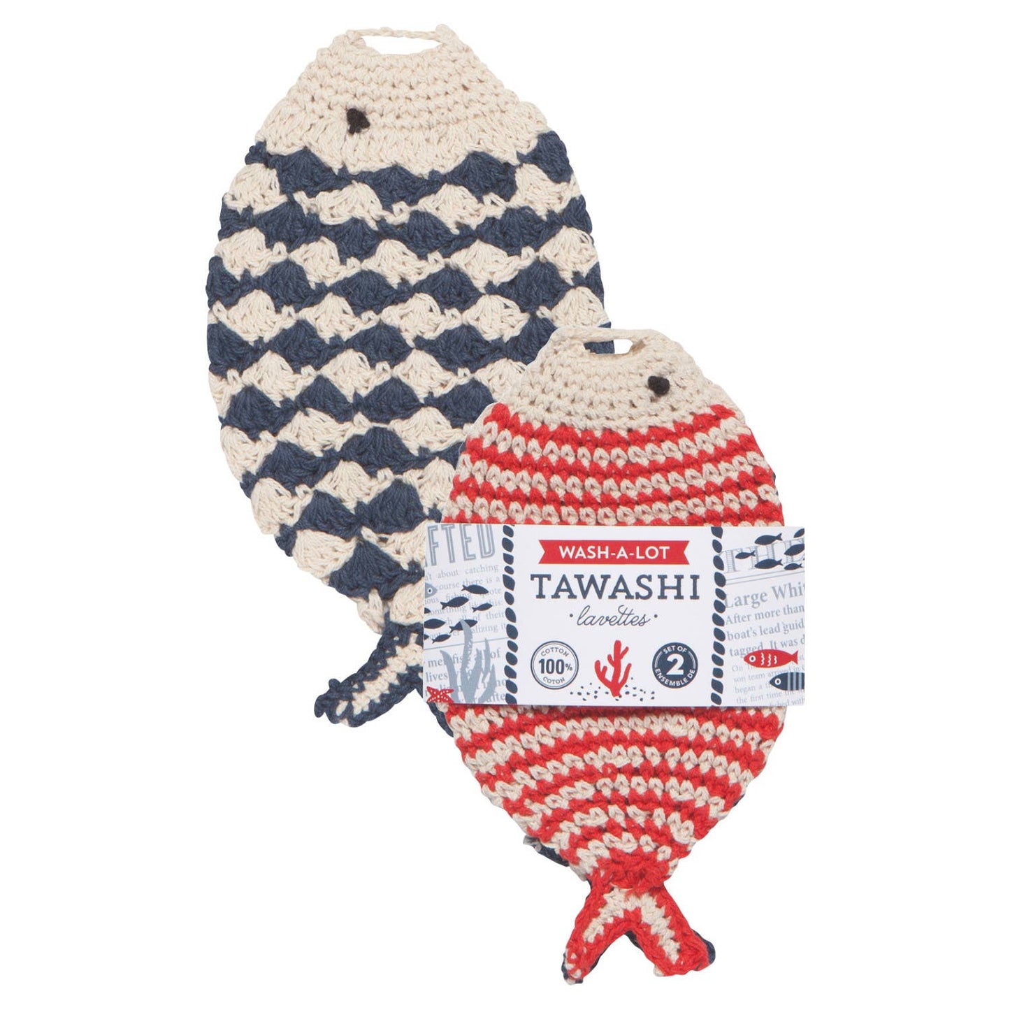 Little Fish Tawashi Crocheted Dishcloths Set of 2