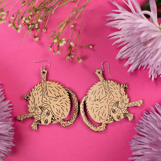 Wood Cat Earrings Large