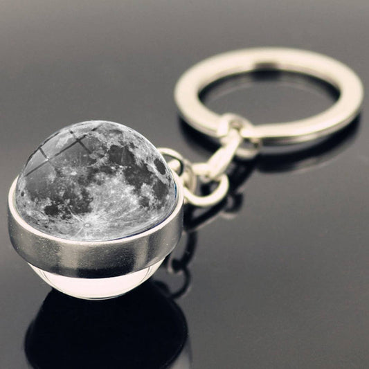 Cosmic Moon Crystal Glass Ball Keychain Pendant